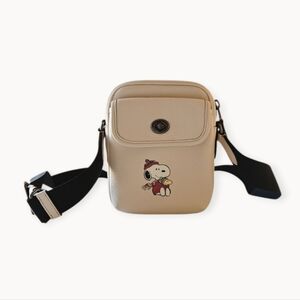 COACH CE613 X Peanuts Heritage Crossbody With Snoopy Motif Pebble Leather Bag